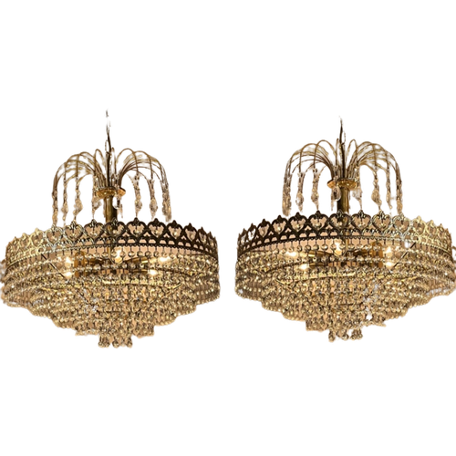 2X Vintage Italiaanse Kroonluchters Hanglampen Kristal