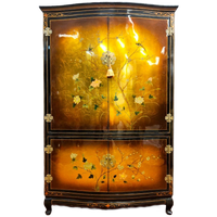 Vintage Chinese Kast Vogels, Bloemen Bladgoud Bohemian Kast / Oosterse Kast / Chinese Cabinet