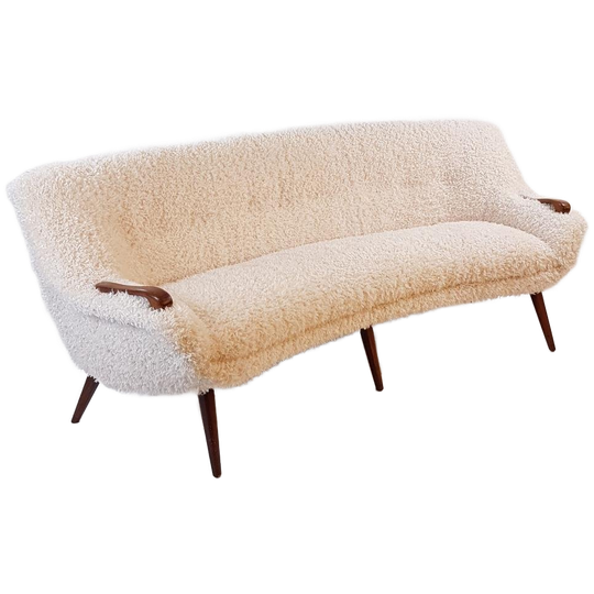 Vintage Bank Teak Hout Teddy Stof Nieuw | Uniek Organisch 1