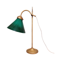 Art Deco Bureaulamp In Messing En Groene Conische Opaline