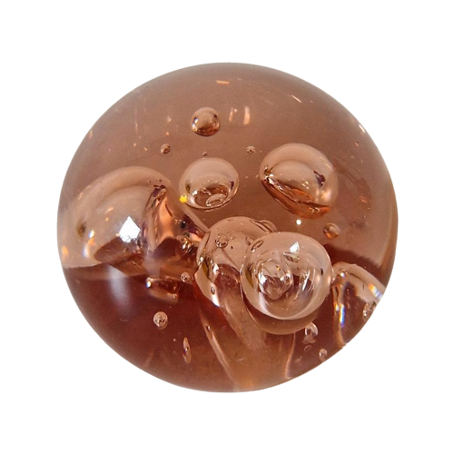 Vintage Paperweight Zalmkleurige Bubble Presse Papier