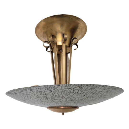 Art Deco Hanglamp Messing Glas 1