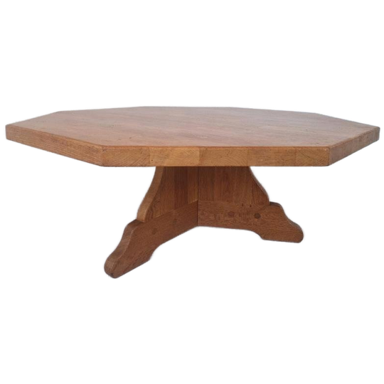 Brutalist Vintage Wabi Sabi Eiken Tafel Octagonaal. 1