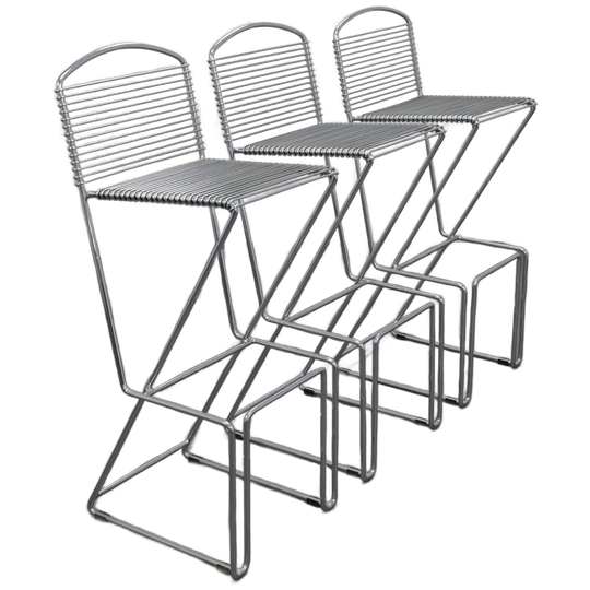 Set Of 3 Postmodern Bar Stools In Chrome, 1980s 1