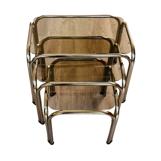 Vintage Mimiset Bijzettafels | Buisframe |glazen Bijzettafel 1