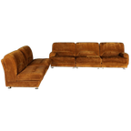 Midcentury Modulaire Bank – Bruine Ribstof – Jaren 70 thumbnail 1