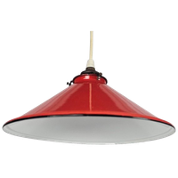 Hanglamp - Emaille - Messing - Roodgelakt - Holland - 2e Kwart 20e Eeuw