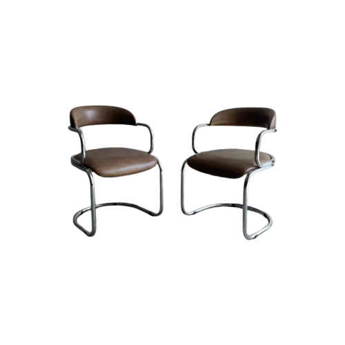 Vintage Italian Chrome And Skai Armchair , 1970S