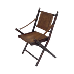 Officer’S Chair - Wood And Leather Upholstery - Military Campaign Style thumbnail 1