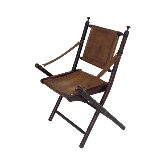 Officer’s Chair - Wood And Leather Upholstery - Military Campaign Style 1