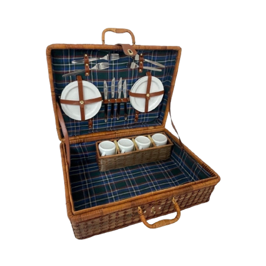 Vintage Wicker Suitcase / Picknick Basket - Complete Set Including Plates, Cutlery And Mugs 1