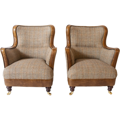 2 X Klassiek Engelse Chesterfield Stoelen Stof