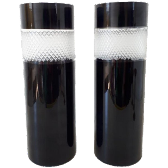 * 2 Zwarte Glazen Vazen Met Geslepen Rand Retro Vazen 1