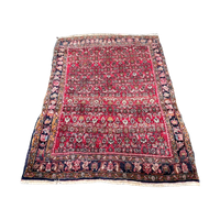 Perzisch Hosseinabad Vloerkleed Rood 120X160Cm - Vintage Tapijt - Rood Beige Donkerblauw - Reliving