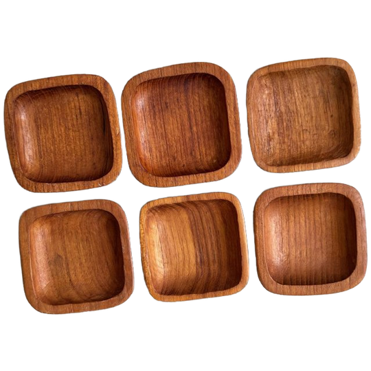 Set Van 6 Vintage Teak Snack Schaaltjes / Pinda Set 1