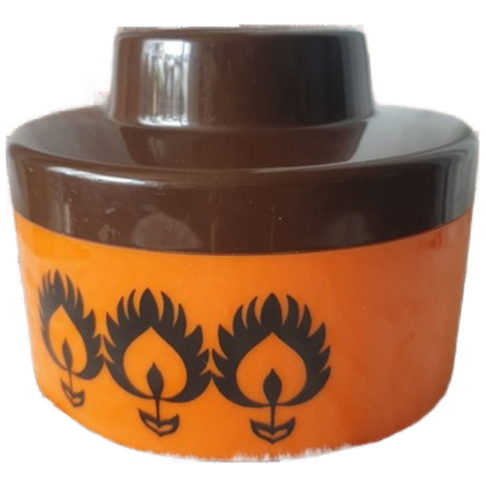Retro Oranje Bruine Kunststof Pot Met Deksel Gdr Jaren 70 1