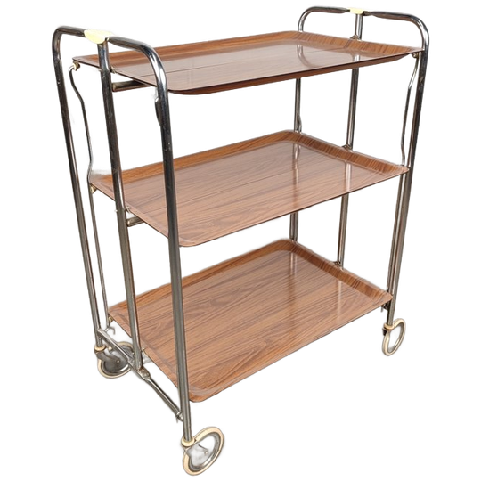 Vintage Opvouwbare Serveer Trolley 1