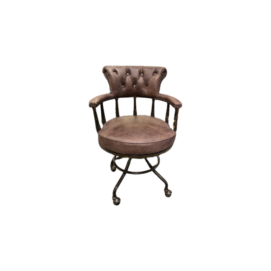 Showroommodel: Stoere Industriële Chesterfield Bureaustoel Vintage Bruin Captainchair 1