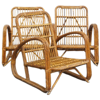 Set Van 3 Luxe Franse Rotan Vintage Design Fauteuils Uit De Jaren ’50