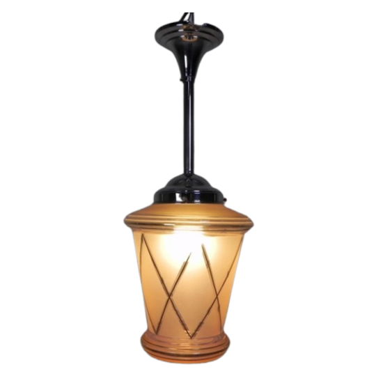 Art Deco Hanglamp Met Roze Glazen Kap, Jaren 30 1