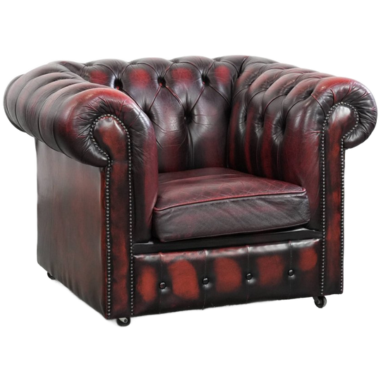 Klassieke Rundleren Engelse Chesterfield Fauteuil Op Wieltjes Afgewerkt Met Siernagels 1