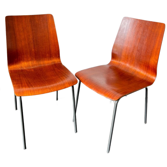 Vintage Auping Stoelen ‘euroika’ 2x - Nederlands Ontwerp Door Friso Kramer - Teak Multiplex, Metaal - 1963 1