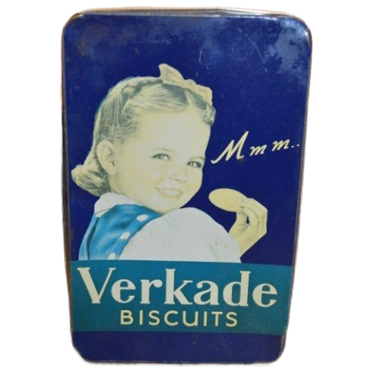 Donkerblauw Verkade Koekblik Met Meisje Met De Strik – Nostalgisch Design 1