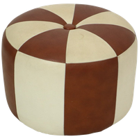 Ronde Vintage Poef Tweekleurig Skai Leder Patchwork Sixties