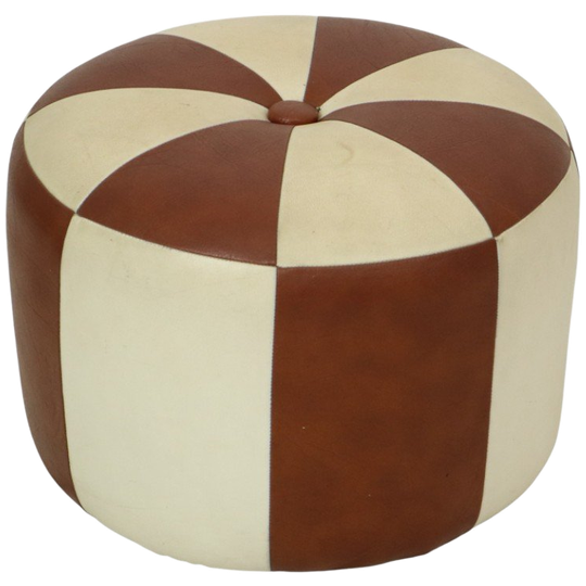 Ronde Vintage Poef Tweekleurig Skai Leder Patchwork Sixties 1