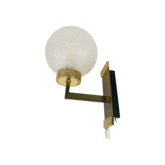 Hollywood Regency Stijl - Messing - Goud - Gesatineerd Glas - Wandlamp - 60's 1
