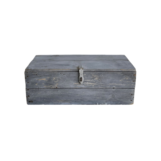Brocante Kist Antieke Opbergkist Grijs Hout 1