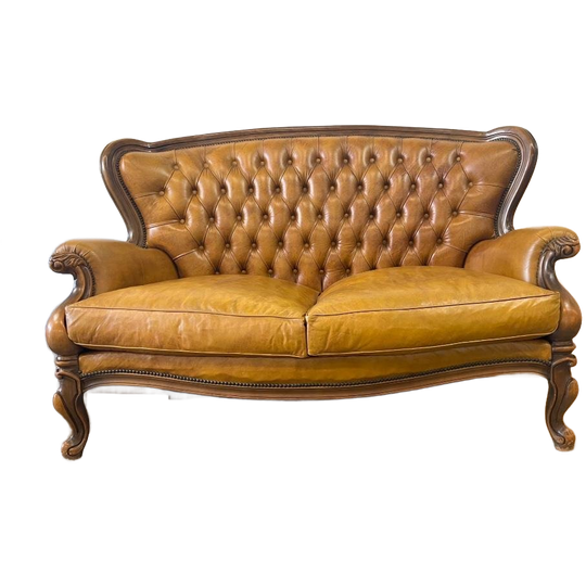 Vintage Lederen Barok Tweezit / Canapé / Zetel 1