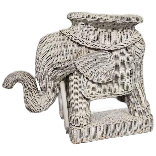 Vintage Rotan Rieten Olifant Plantentafel Bijzettafel 1