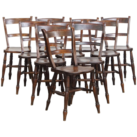 Tijdloze Elegante Set Van 10 Antieke Engelse Oxford Eetkamer/ Keuken Stoelen 1
