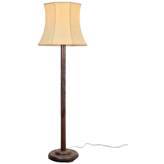 Vintage Oosters Gesneden Mahonie Vloerlamp Art Deco 1930 1