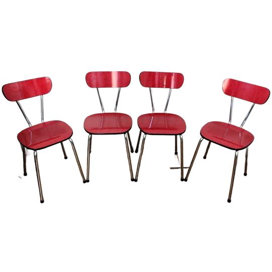 4 Rode Retro Stoelen, Chrome, Vintage, Formica 1