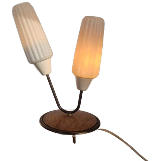 Zeldzame Jaren 50 Teak Melkglas Tafellamp Vintage Design 1
