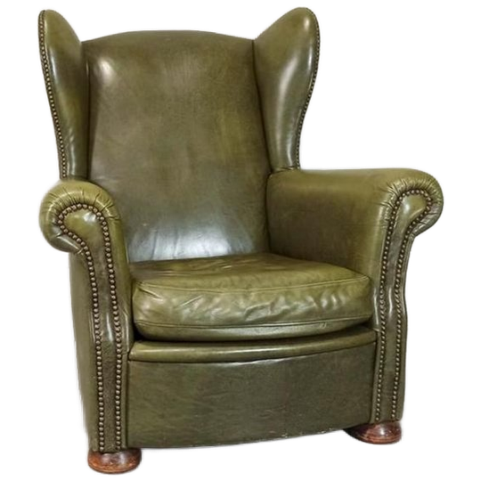 Vintage Leren Oorfauteuil, Groen 1