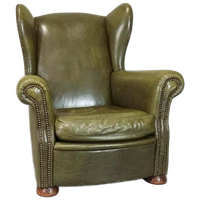 Vintage Leren Oorfauteuil, Groen