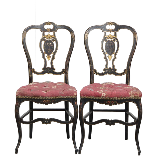 Set Van 2 Unieke En Sierlijke Antieke Franse Napoleon 3 Stoeltjes Ingelegd Met Parelmoer 1