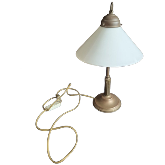 Tafellamp - Kastlamp - Bureaulamp - Messing - Opaline Kap 1