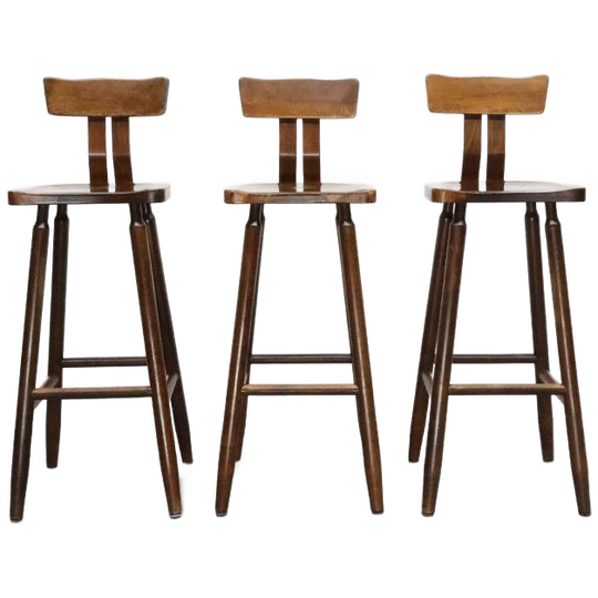 Set Van 3 Vintage Barkrukken Met Rugleuning Eiken 1