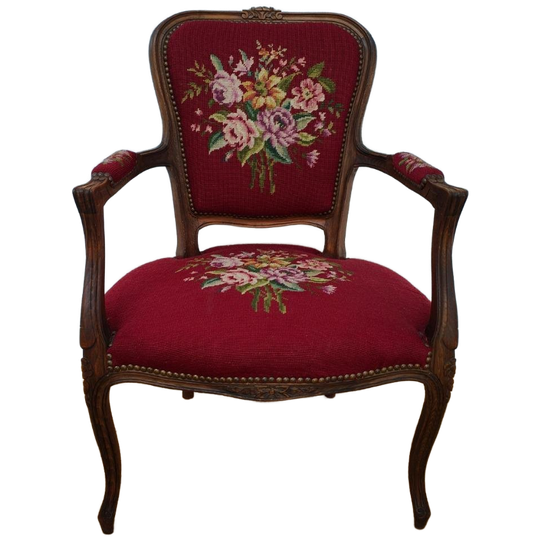 Brocante Vintage Franse Queen Ann Gobelin Stoel Fauteuil 606 1