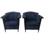 2 Vintage Durlet Fauteuils In Blauw Fluweel (1990s) thumbnail 1