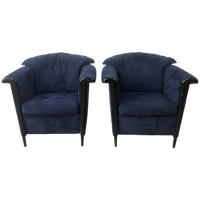 2 Vintage Durlet Fauteuils In Blauw Fluweel (1990s)