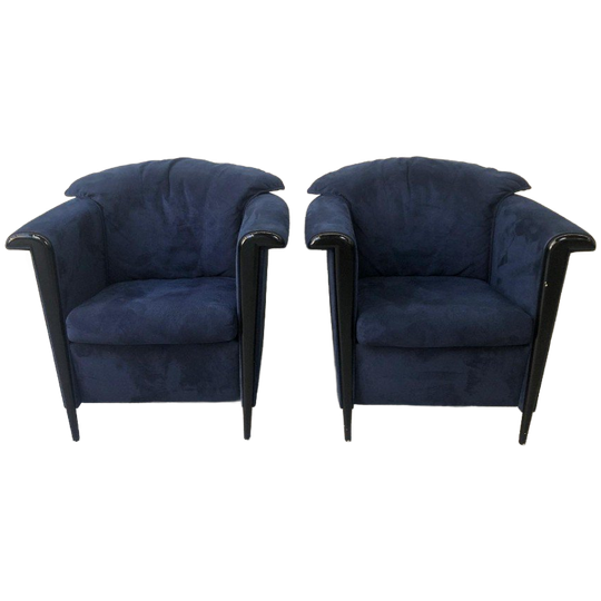 2 Vintage Durlet Fauteuils In Blauw Fluweel (1990s) 1