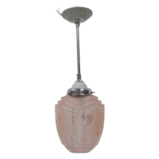 Art Deco Hanglamp Met Roze Glazen Kap 1