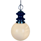 Vintage Glass Sphere With Blue Metal Pendant From The 1970's thumbnail 1