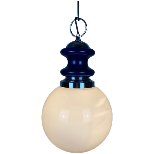 Vintage Glass Sphere With Blue Metal Pendant From The 1970's 1