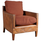Vintage Lederen Fauteuil – Metalen Nagels – Stoffen Kussens thumbnail 1